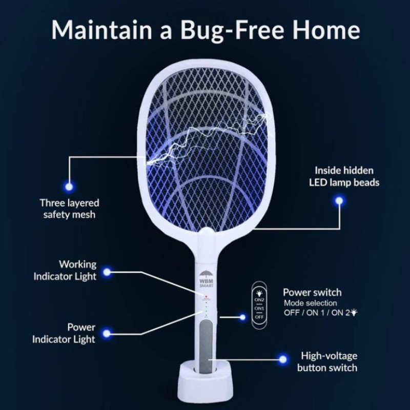 Gecko Ltd-618 Dual- Use Electric Mosquito Racket Standing Fly Insect  .