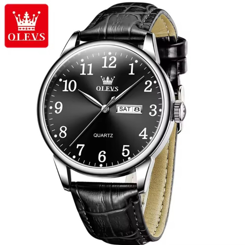 OLEVS 5535 Custom Logo Men Wrist Watch Brand Fashion Private Label Watches Belt High Quality Quartz Watch Dial Black