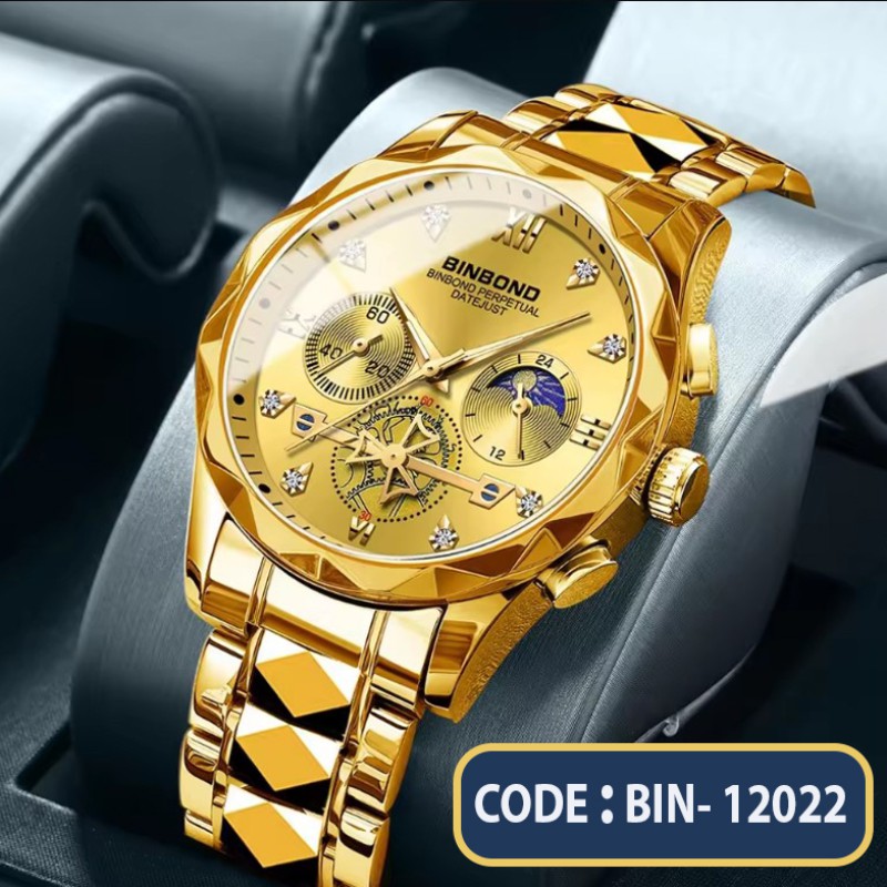 2024 New BINBOND B1236 reloj Luxury Diamond Men Watch Waterproof Men's Chronograph Watches Moon Phase Waterproof