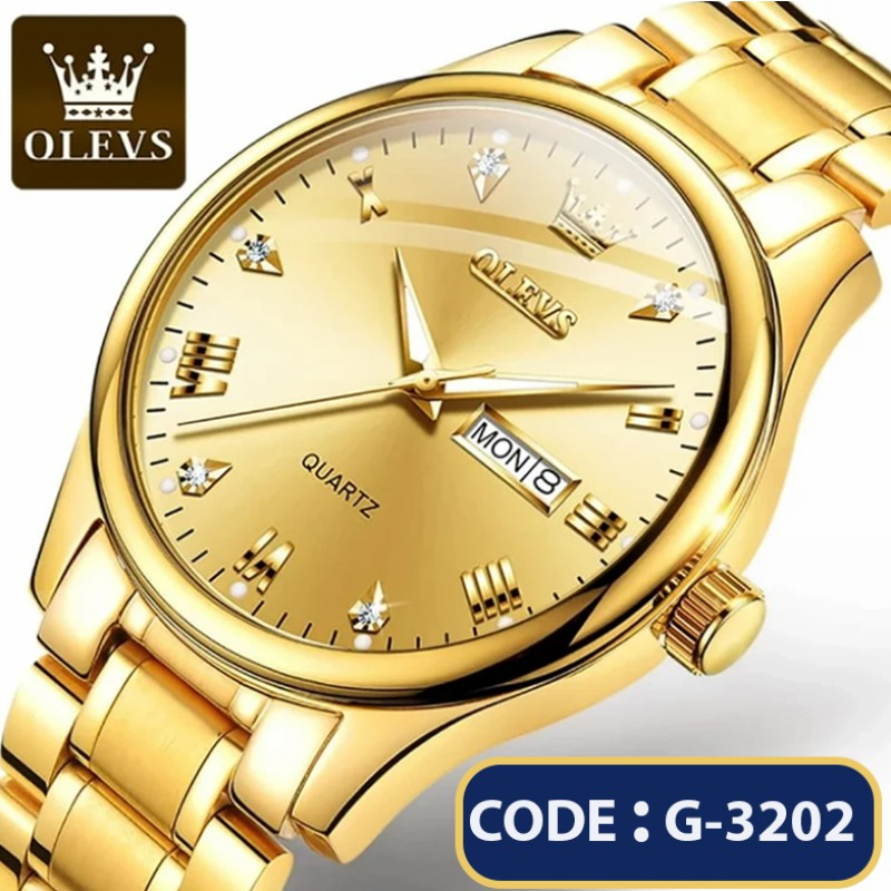 Top Brand OLEVS 5563 MODEL TOTON AR DIAL Golden COOLER WATCH FOR MAN