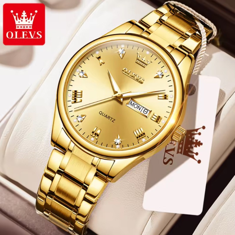 Top Brand OLEVS 5563 MODEL TOTON AR DIAL Golden COOLER WATCH FOR MAN