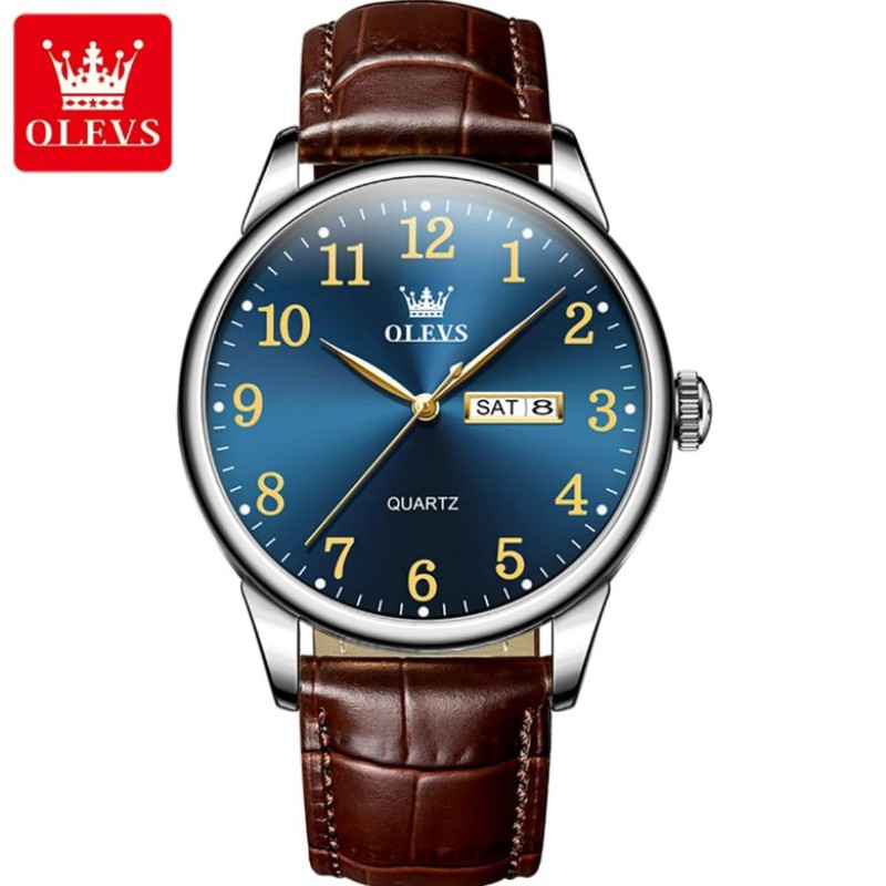 OLEVS 5535 Custom Logo Men Wrist Watch Brand Fashion Private Label Watches Belt High Quality Quartz Watch Dial Blue.