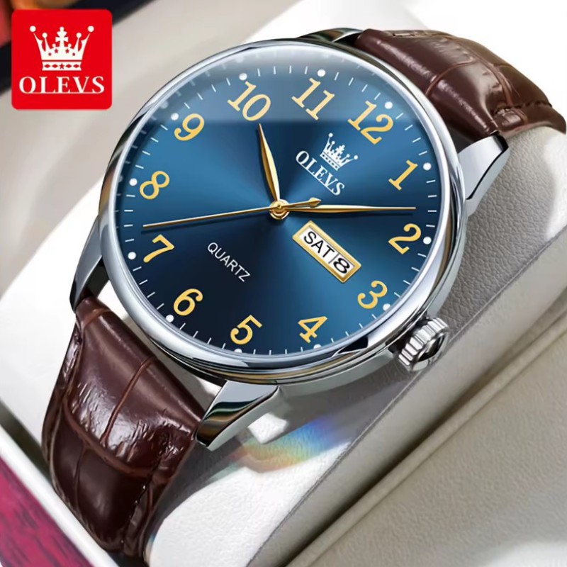 OLEVS 5535 Custom Logo Men Wrist Watch Brand Fashion Private Label Watches Belt High Quality Quartz Watch Dial Blue.