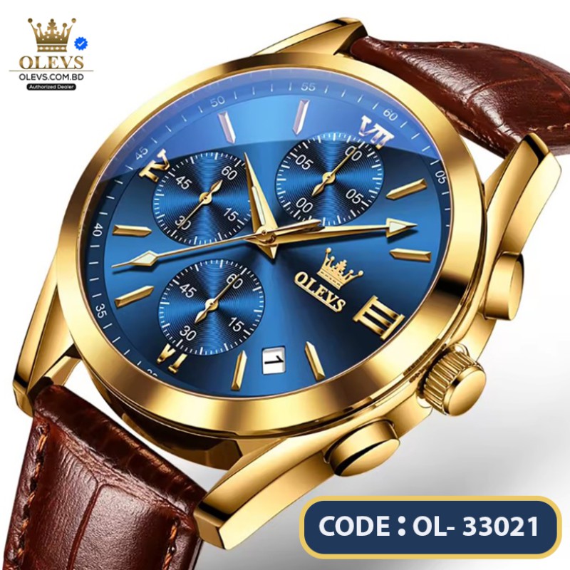 OLEVS Reloj 2872 Top Brand Luxury Waterproof Clock Brown Leather Sports Wrist Watch Relogio Masculino Quartz Watch For Men