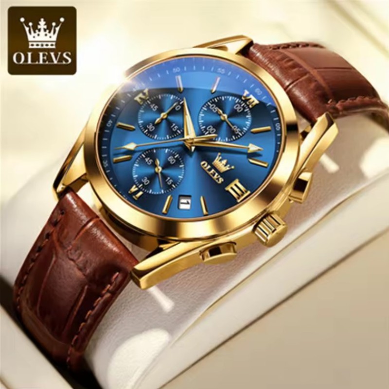 OLEVS Reloj 2872 Top Brand Luxury Waterproof Clock Brown Leather Sports Wrist Watch Relogio Masculino Quartz Watch For Men