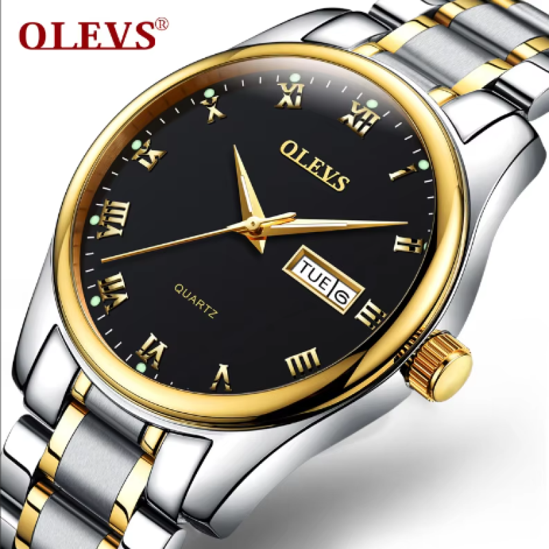 Top Brand OLEVS 5563 MODEL TOTON AR DIAL BLACK COOLER WATCH FOR MAN