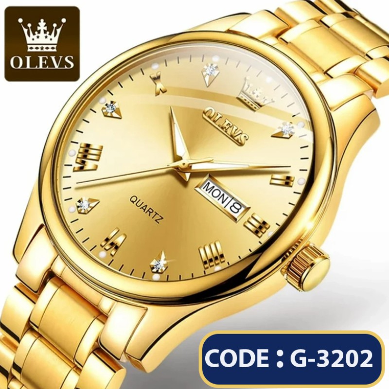 Top Brand OLEVS 5563 MODEL TOTON AR DIAL Golden COOLER WATCH FOR MAN