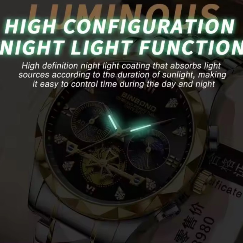 B1236 Tungsten steel color multifunctional all-in-one fashion watch six-pin chronograph leisure fashion men quartz watch