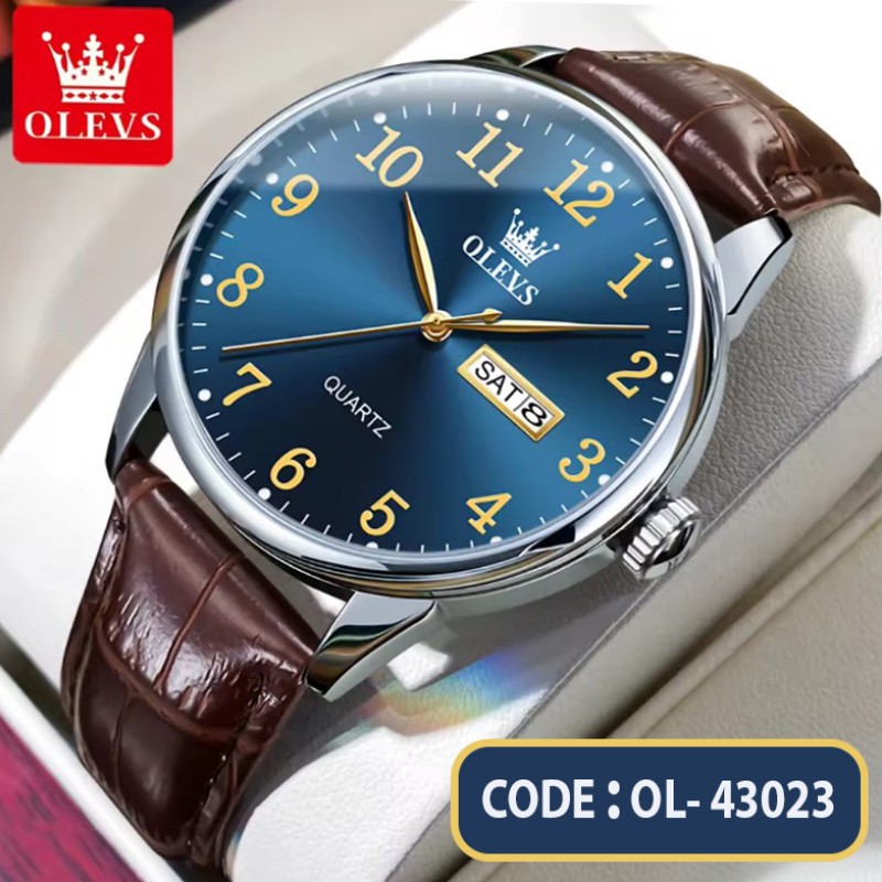 OLEVS 5535 Custom Logo Men Wrist Watch Brand Fashion Private Label Watches Belt High Quality Quartz Watch Dial Blue.