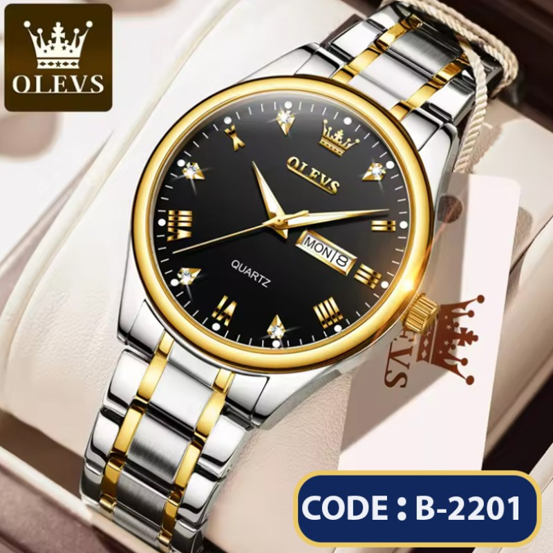 Top Brand OLEVS 5563 MODEL TOTON AR DIAL BLACK COOLER WATCH FOR MAN