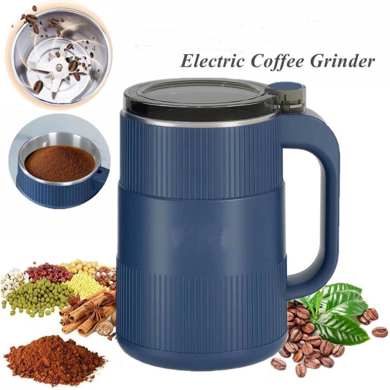 Household Small Powder Grinding Machine, Stainless Steel Electric Spice Grinder Fine Powder, Multifunctional Powder Grinder for Kitchen, Coffee Grinder Machine for Spices (Blue,Converter (US))