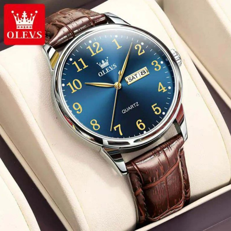 OLEVS 5535 Custom Logo Men Wrist Watch Brand Fashion Private Label Watches Belt High Quality Quartz Watch Dial Blue.