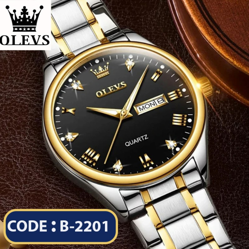 Top Brand OLEVS 5563 MODEL TOTON AR DIAL BLACK COOLER WATCH FOR MAN