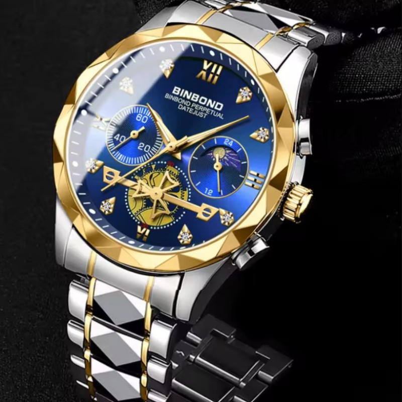 B1236 Tungsten steel color multifunctional all-in-one fashion watch six-pin chronograph leisure fashion men quartz watch