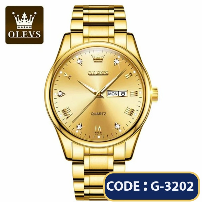 Top Brand OLEVS 5563 MODEL TOTON AR DIAL Golden COOLER WATCH FOR MAN